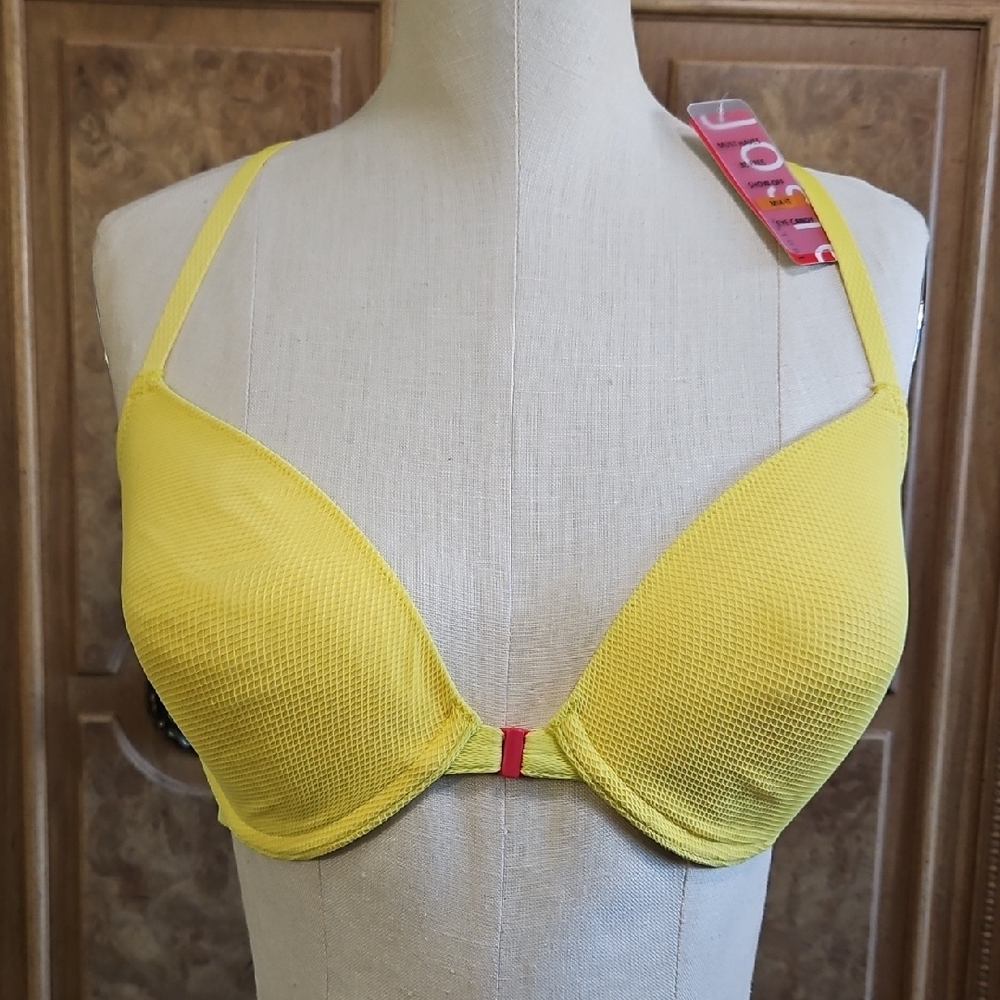 Vibrant Yellow Women's T strap Bra Underwire With Front Closure 32DD New